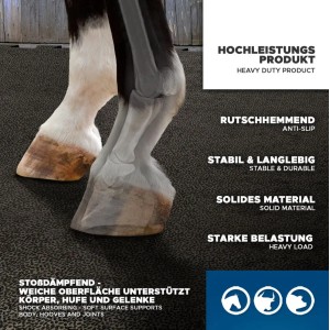 KARAT Stallmatte Pontiac aus Gummi, wasserbeständig, mit Interlocking, 122x182cm. Pferdehufe auf Gummimatte.