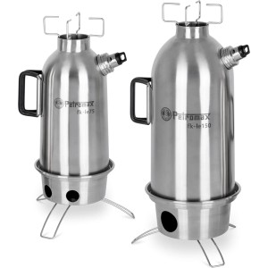 Petromax Feuerkanne aus Edelstahl, 1,5 l und 0,75 l, für Grillutensilien. Outdoor Kocher mit Silikongriffen.