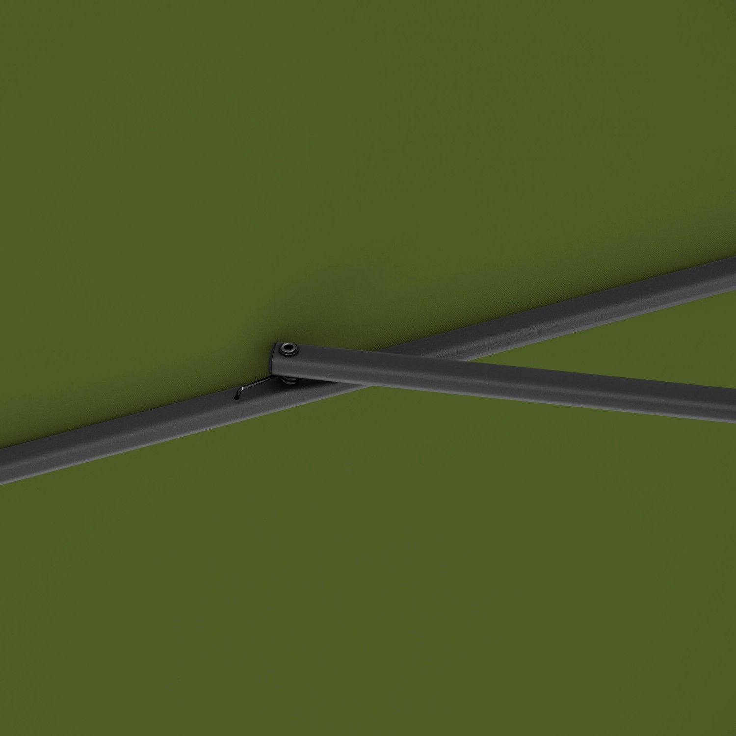 Detailaufnahme: Kiwi-farbener Doppler Ampelschirm (210x210 cm) mit grauen Streben.