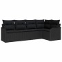 Schwarzes 5-teiliges Garten-Sofa-Set aus Poly Rattan mit Kissen von vidaXL.