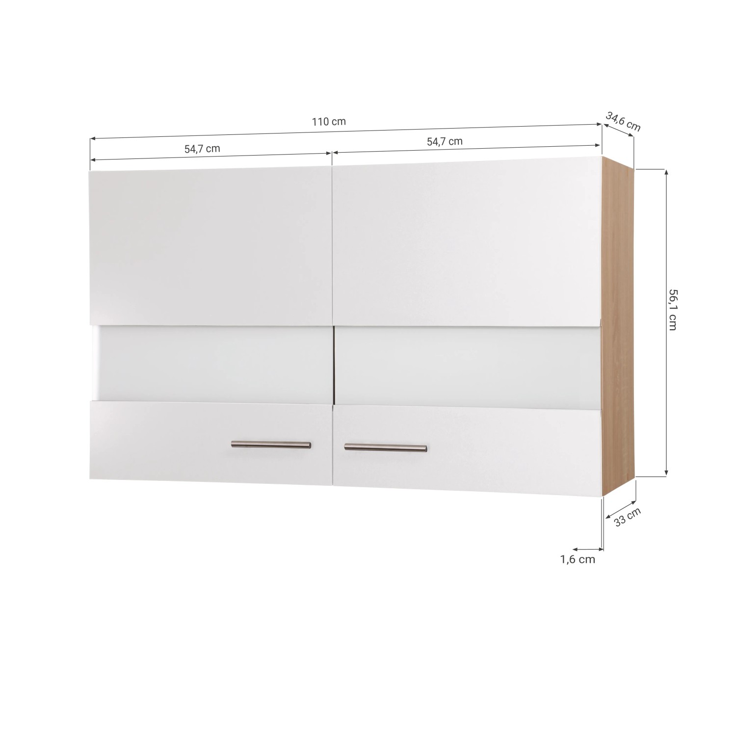 Respekta Oberschrank Merle, 110 cm, grau, mit Glastüren und Maßangaben.