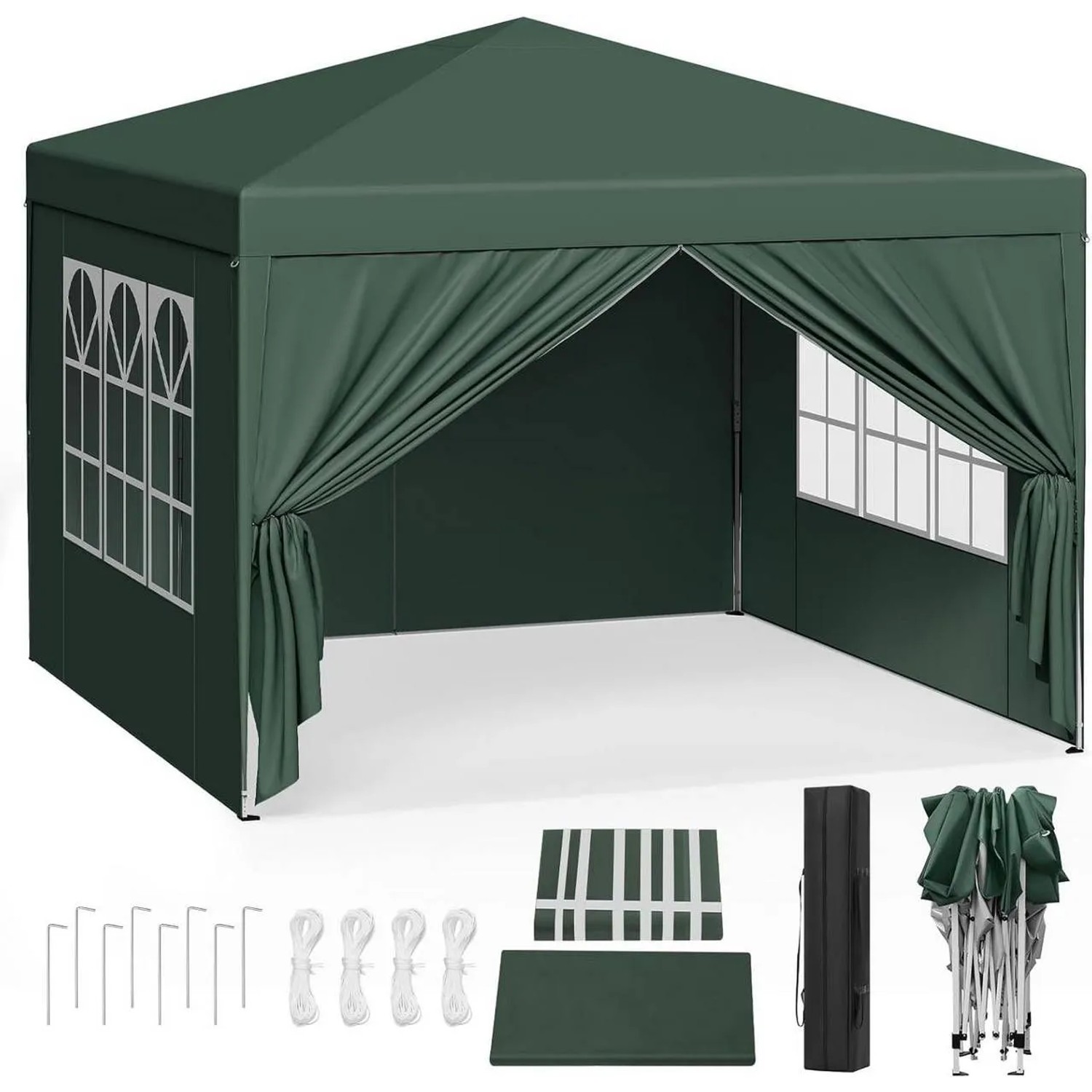 WOLTU Pavillon Pop-Up Wasserdichter Sonnenschutz Pagodenzelt 3x3 m Grün