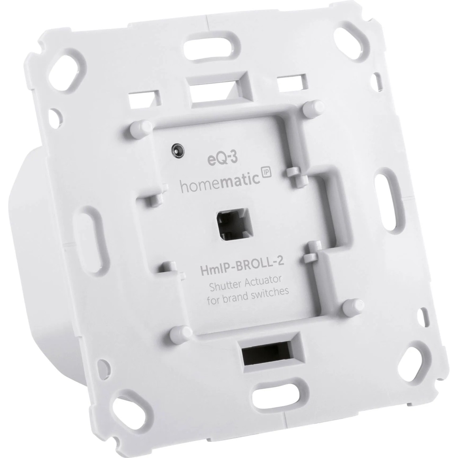 Weißer Homematic IP Rollladenaktor für Markenschalter. Unterputzmodul zur Smart Home Rollladensteuerung.