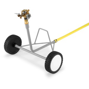 Geka Regnerwagen grau-gelb mit Rädern und Metallregner für die Gartenbewässerung.