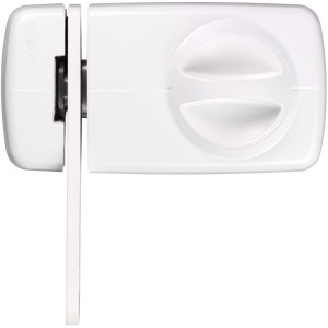 Weißes Abus Tür-Zusatzschloss 7030 W B/SB mit Drehknauf und Riegel für erhöhte Sicherheit.