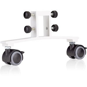 Könighaus Rollenstandfüße (2er-Set) für Infrarotheizungen, weiße Halterung mit schwarzen Rollen.