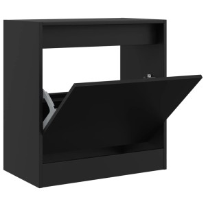 Schwarzer vidaXL Schuhschrank (60x34x63,5 cm) aus Holzwerkstoff mit offener Klappe.