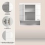 Weißer Hochglanz Hängeschrank (74x79x24cm) mit zwei offenen Türen und Details zu Scharnieren und Einlegeböden.