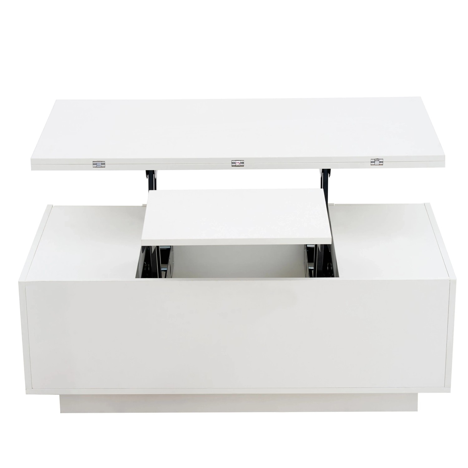 okwish Couchtisch mit Doppel Hebemechanismus Verstecktem Stauraum 100x50x55.5cm Weiß
