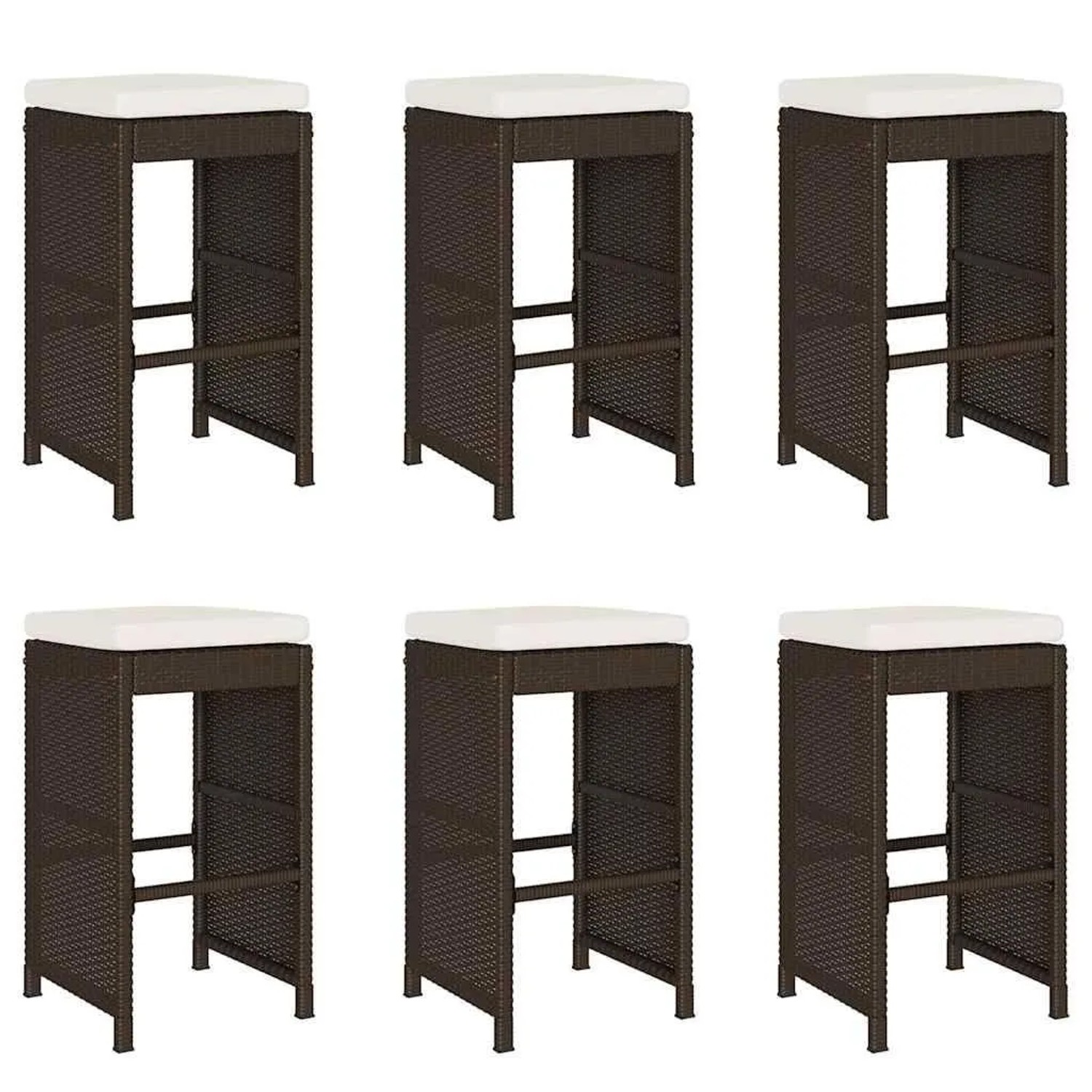 vidaXL Garten-Barhocker mit Kissen 6 Stk Braun Poly Rattan 368691