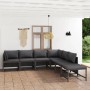 Graues 7-tlg. vidaXL Garten Lounge Set aus Rattan mit anthrazitfarbenen Kissen.