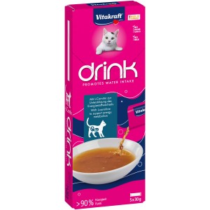 Vitakraft Katzen Drink Lachs, 5x30g: Katzenleckerli zur Förderung der Flüssigkeitsaufnahme mit L-Carnitin.