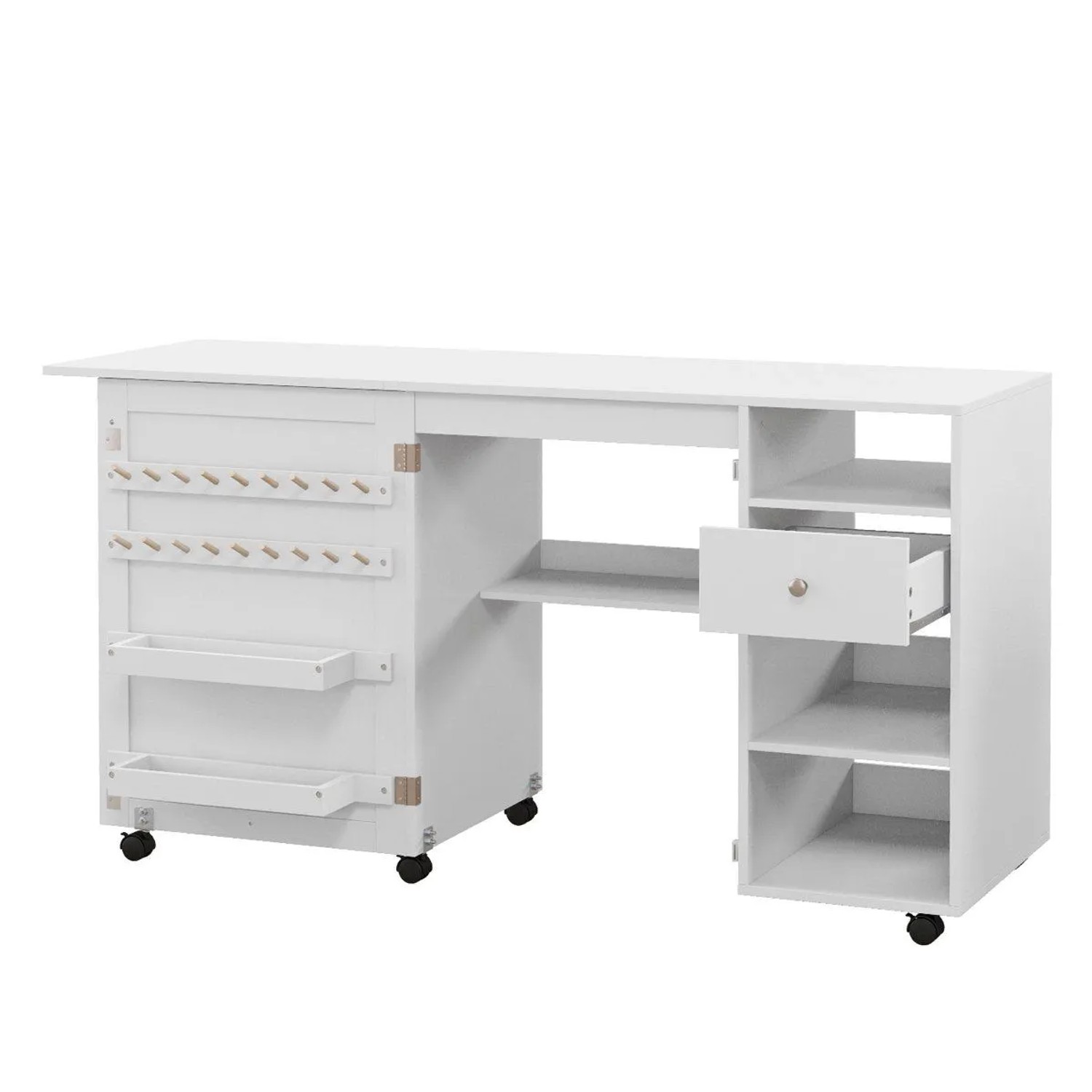 Costway 2 In 1 Nähschrank Schreibtisch Klappbar Nähmaschinentisch Weiß
