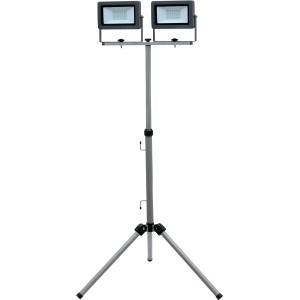 LED-Arbeitsleuchte Flare auf Stativ, 2x30W, silber-anthrazit, ideal für Baustellen.