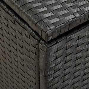 Detailaufnahme: Schwarze VidaXL Gartenbox aus Poly Rattan, Flechtmuster.