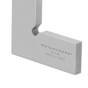 STAHLWERK Flachwinkel 90° aus Edelstahl, 50x40 mm, DIN 875/1, für präzise Winkelprüfung.