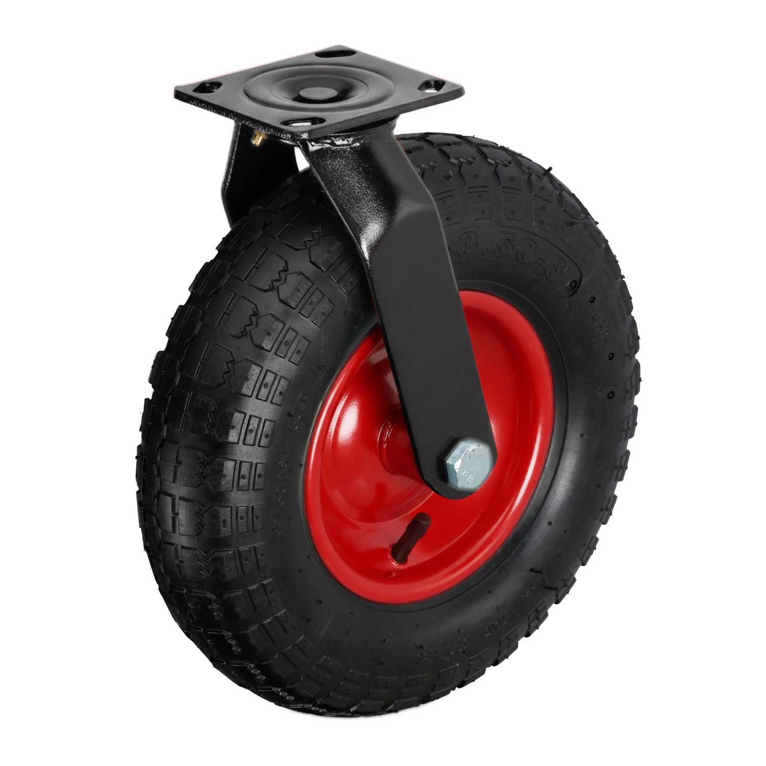 Relaxdays Lenkrolle Stahl Gummi Schwarz Rot Luftbereift Schwerlast 35 cm x 30 cm x 13,5 cm