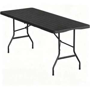Schwarzer WOLTU Klapptisch, rechteckig, HDPE-Platte in Holzoptik, klappbar, für Garten & Outdoor.