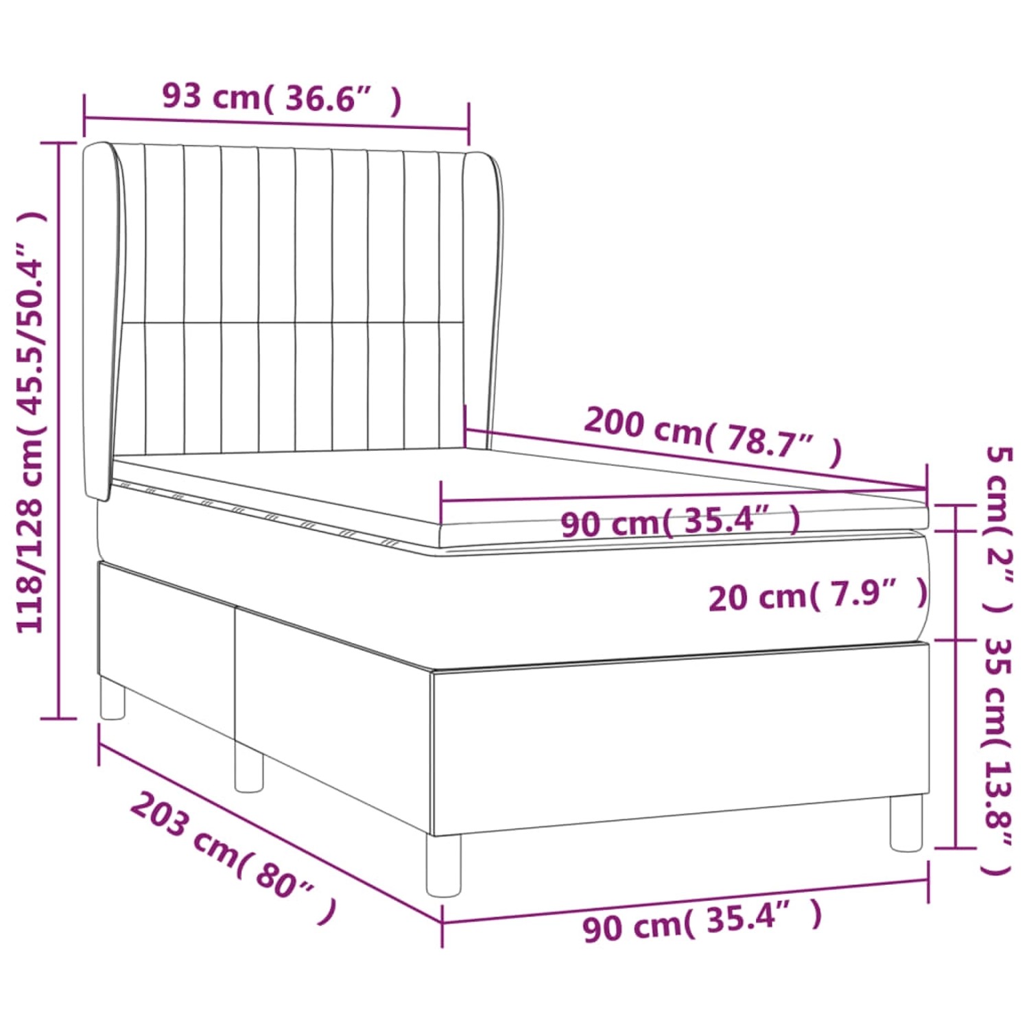 Schwarzes vidaXL Boxspringbett 90x200 cm mit Matratze und Kopfteil. Bett für erholsamen Schlaf.