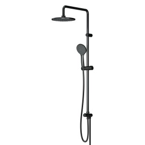 Schwarzes AM.PM Duschsystem Gem mit Kopf- und Handbrause, ohne Armatur.