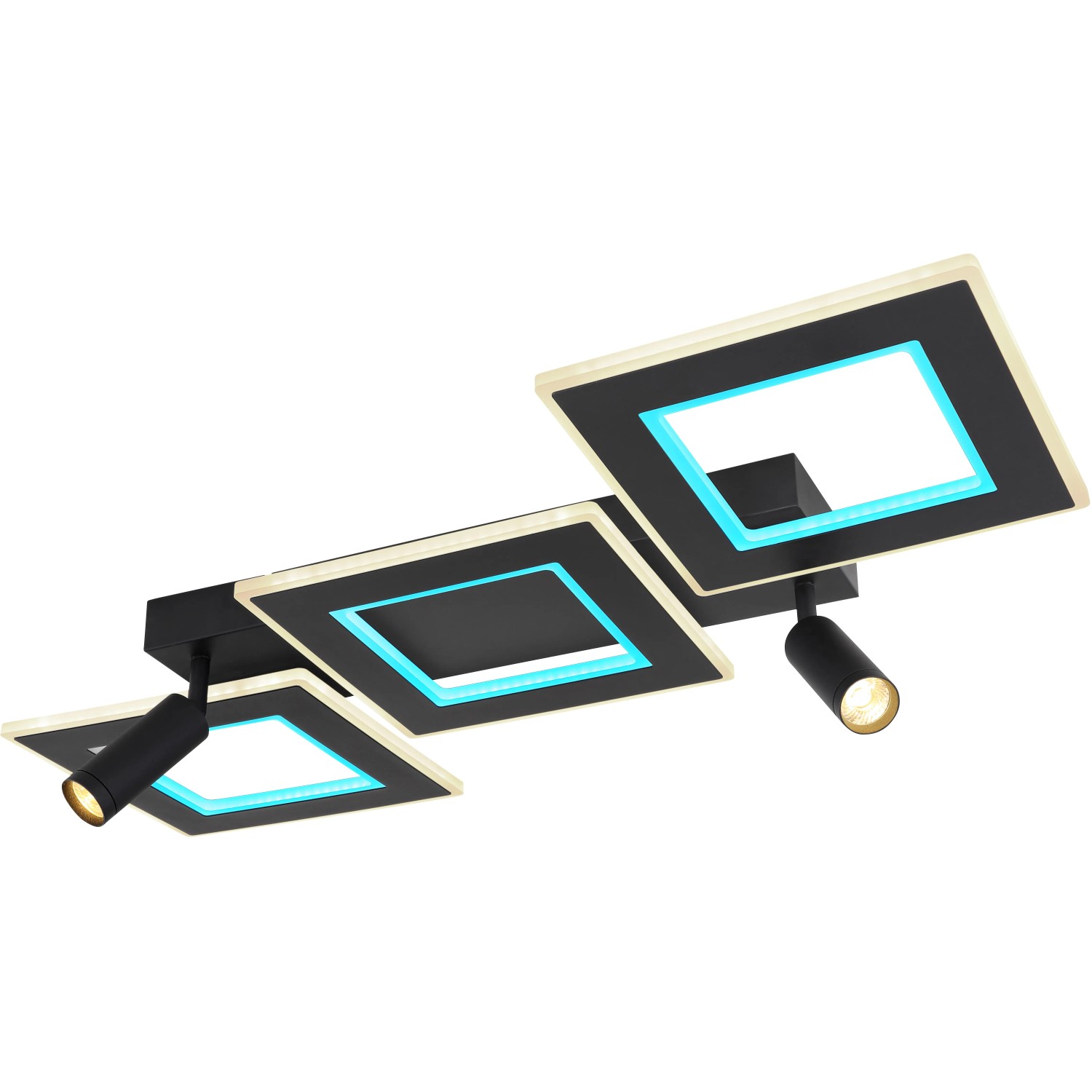 Moderne, dimmbare LED-Deckenleuchte Marian, 2-flammig, schwarz matt mit RGB-Farbwechsler.