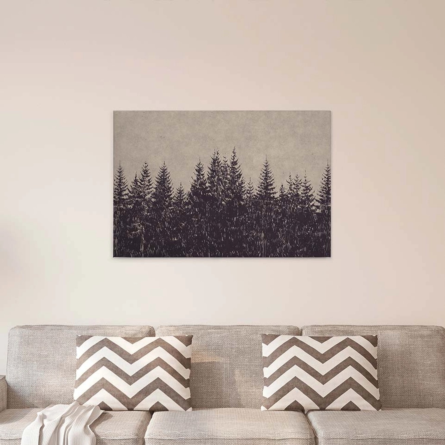 Bricoflor Leinwand Bild Mit Tannenwald Holzschnitt Bild Auf Leinwand In Dun günstig online kaufen