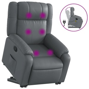 Grauer vidaXL Massagesessel mit Aufstehhilfe aus Kunstleder, mit Vibrationsmassage und Aufstehfunktion.