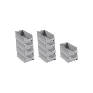 PROREGAL SparSet: 10 graue Sichtlagerboxen (15x20x35 cm, 7,2 Liter) für Aufbewahrungssysteme.
