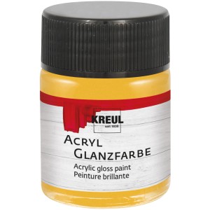 Kreul Acrylfarbe Glänzend Gold, 50 ml, im Kunststoffflakon mit schwarzem Deckel.