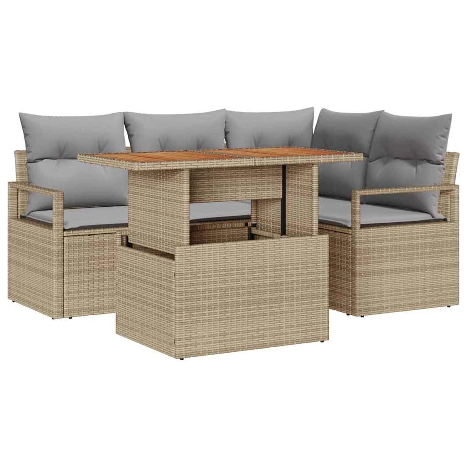 vidaXL Garten-Sofa-Set mit Speicher 5-Tlg Beige Poly Rattan 3358443 günstig online kaufen