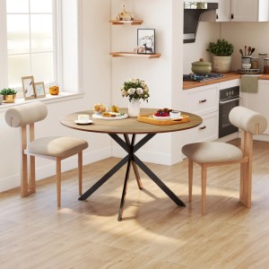 Runder Esstisch Eiche mit Stahlgestell, 120x120x75 cm, im modernen Design.