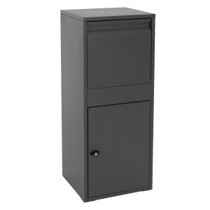 ML-Design Paketbriefkasten aus Stahl, anthrazit, mit abschließbarer Entnahmetür und Bodenmontage.