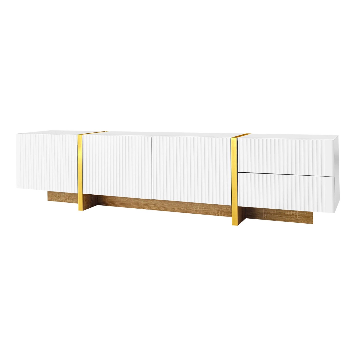 okwish TV Schrank mit Türen und Schubladen für Wohnzimmer 190x35x45cm Weiß Gold