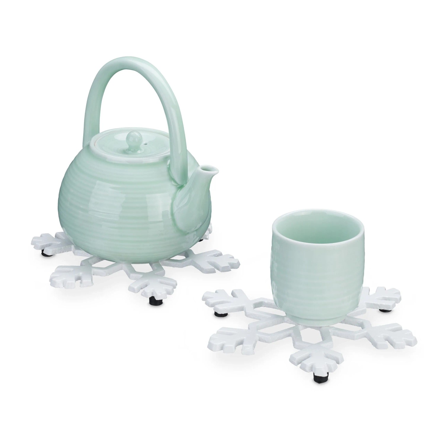 Relaxdays Topfuntersetzer 2er Set Gusseisen Weiß Rutschfest Hitzebeständig 1,5 cm x 18 cm x 18 cm 0,29 kg