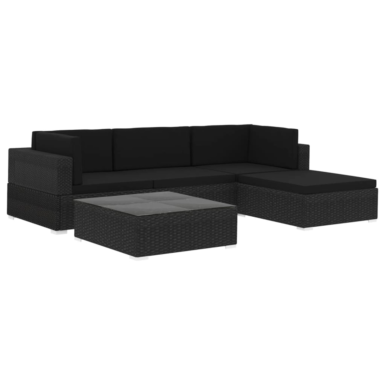 vidaXL 5-Tlg Garten-Lounge-Set mit Kissen Poly Rattan Schwarz 46744