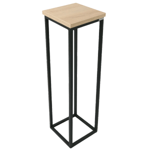 Holz4home Blumenständer Dekoständer Sonoma Eiche, 70 cm hoch, mit schwarzem Metallgestell.