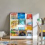 Weißes SoBuy Kinder Bücherregal KMB32-W mit vier Ablagen im Kinderzimmer.