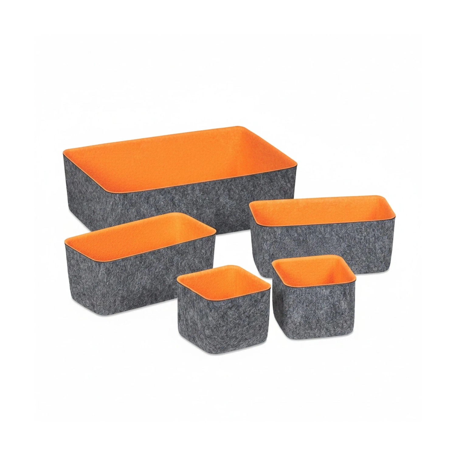 Relaxdays Schubladen Organizer Filz Grau Orange 5-teilig 37,5 cm x 26,5 cm x 11,5 cm 650 g