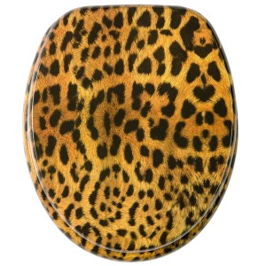 Sanilo WC-Sitz mit Leopardenfell-Muster, Absenkautomatik und Holz-Kern.