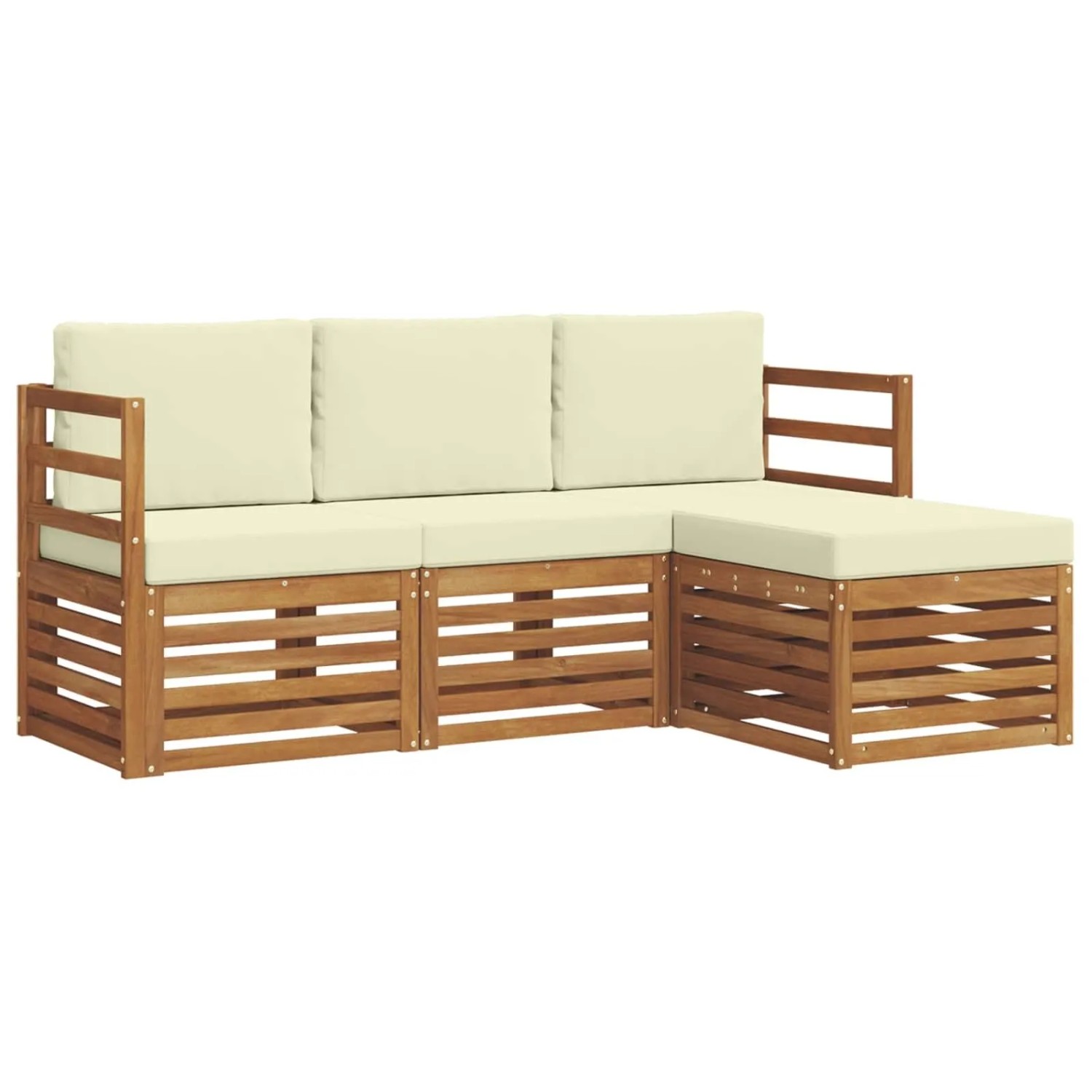 vidaXL Sofagarnituren 4 Tlg Natur und Creme Massivholz Akazie 3374590