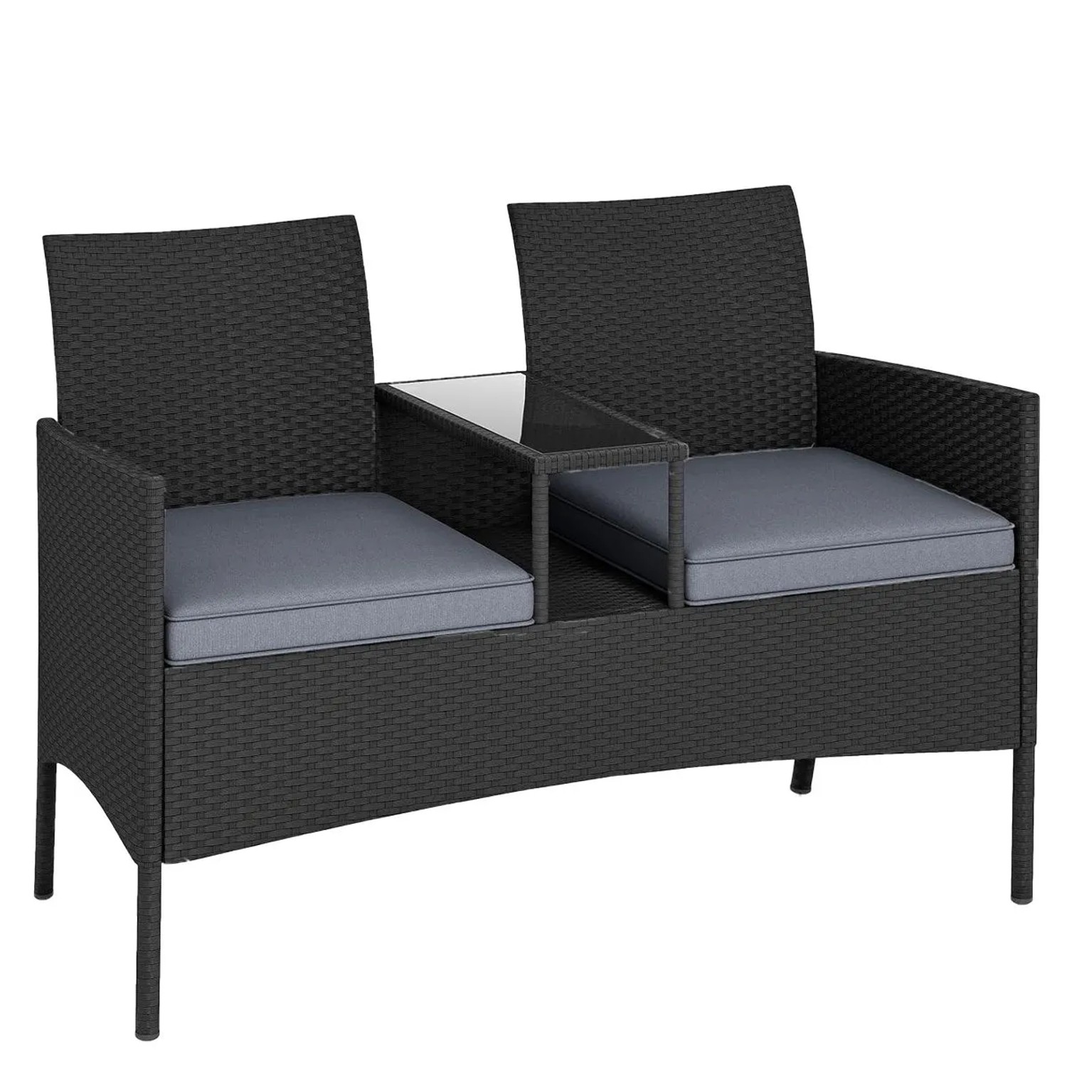 Costway 2-Sitzer Gartenbank mit Tisch Polyrattan Sitzbank Grau