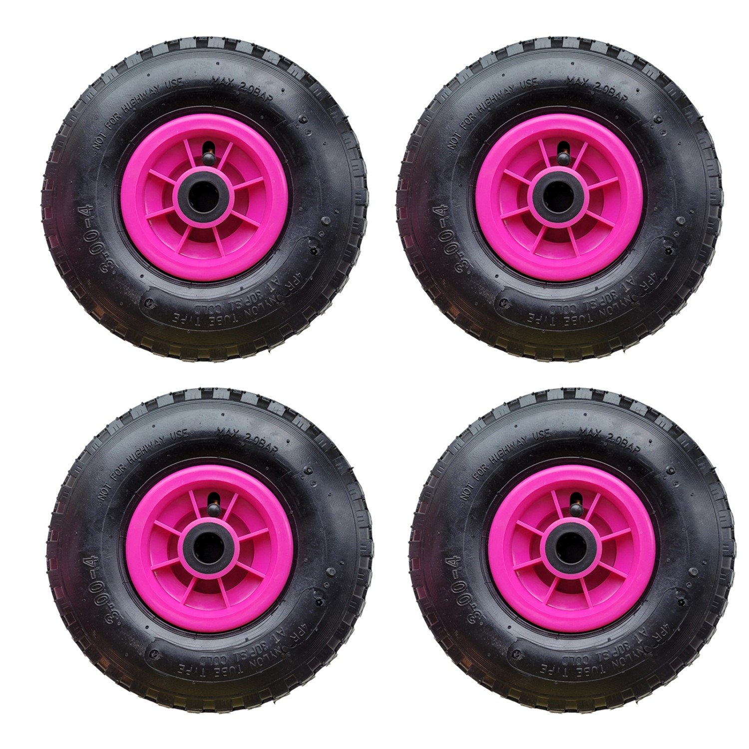TRUTZHOLM 4x Sackkarrenrad 260x85mm 3.00-4 Luftrad Nabenlänge 75mm 4PR Pink
