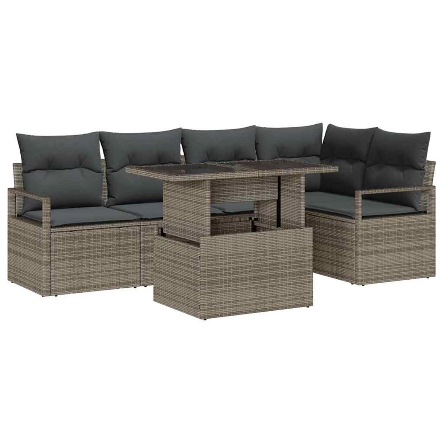vidaXL Garten-Sofa-Set mit Speicher 6-Tlg Grau Poly Rattan 3357562 günstig online kaufen