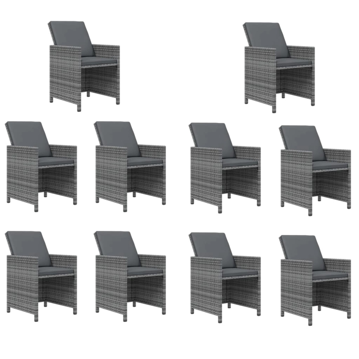 vidaXL Garten-Essgruppe, 15-teilig, grau, Poly Rattan, mit Kissen. Gartenmöbel-Set mit Stühlen und Hockern.