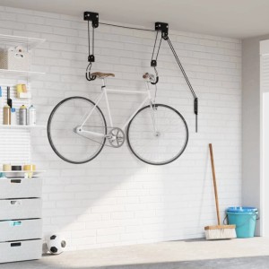 vidaXL Fahrradlift zur Deckenmontage mit Fahrrad in Garage. Platzsparende Aufbewahrung bis 57 kg.