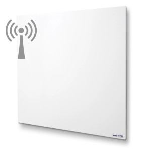 Weiße Vasner Funk-Infrarotheizung Citara M RX 450W für elektrische Heizgeräte mit Funksymbol.