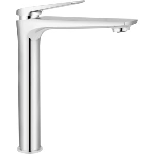 Glänzende baliv Waschtischarmatur WT-5081, verchromt, mit hohem Auslauf und Einhebel. Modernes Design für Waschbecken.