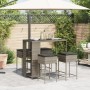 Graues 5-tlg. vidaXL Gartenbar-Set aus Polyrattan mit Tisch, 4 Hockern und Kissen.
