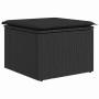 Schwarzer vidaXL Gartenmöbel-Hocker mit Kissen aus Poly Rattan, Teil eines Sofa-Sets.