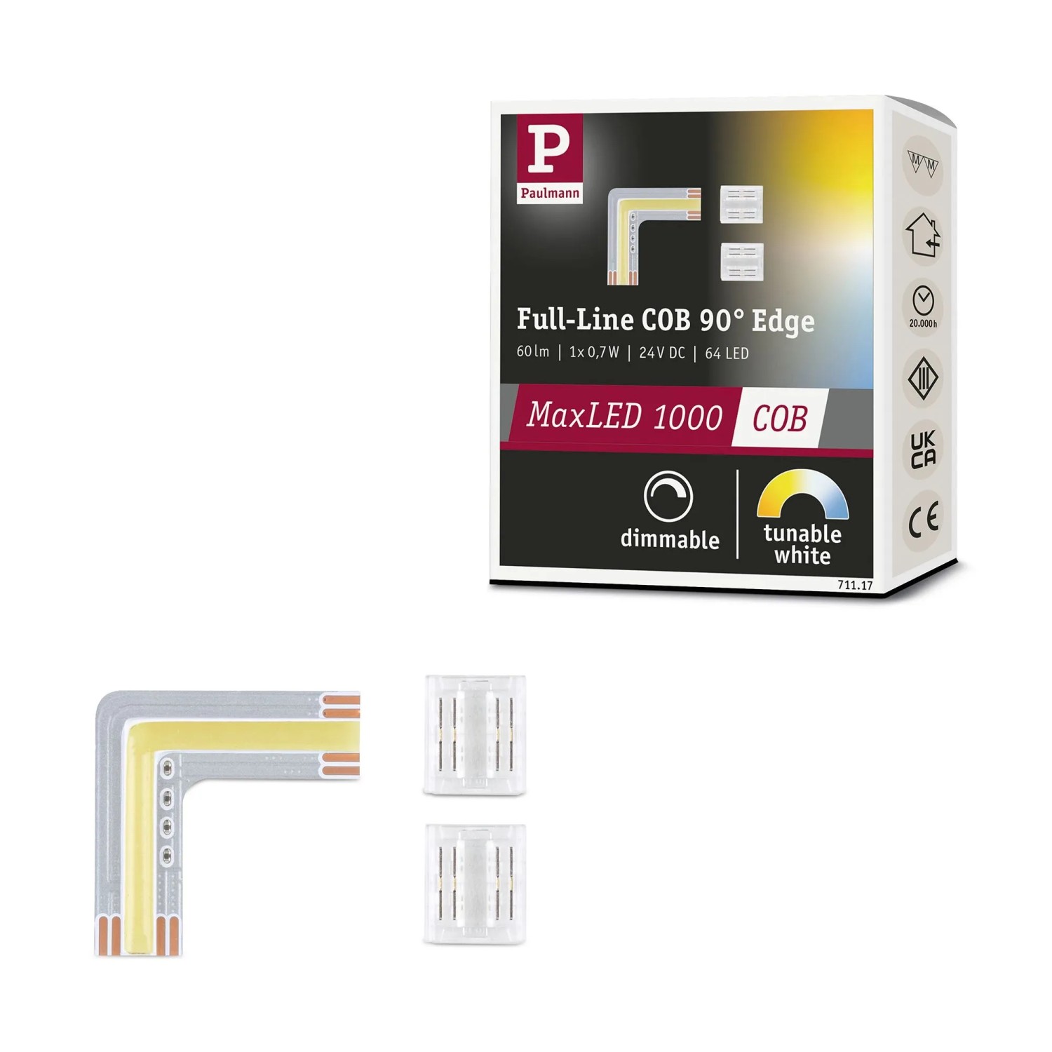 Paulmann MaxLED 1000 COB LED-Strip Eckverbinder (L-Form), Tunable White, mit zwei Lichtverbindern.